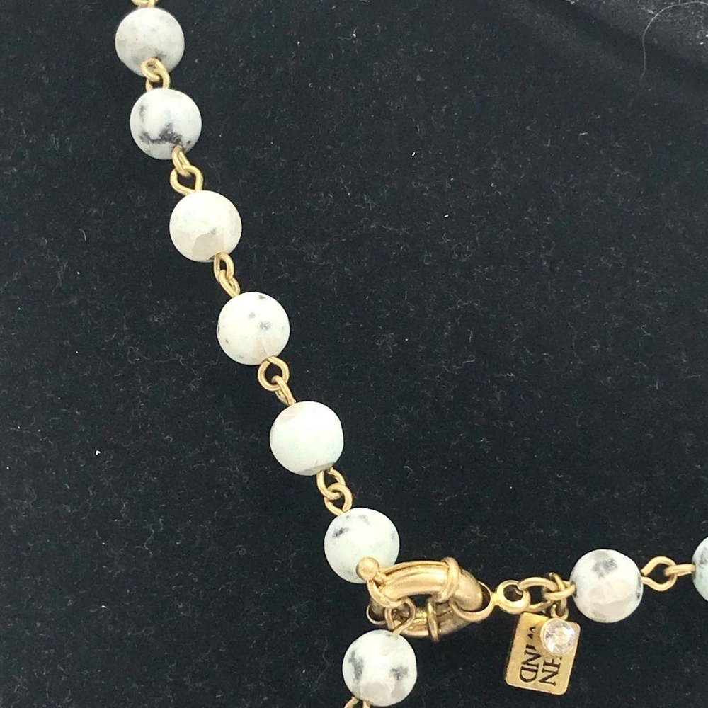 Vintage John Wind Gray Quartz Lariat Necklace Gold Tassel Excellent! - Picture 5 of 6